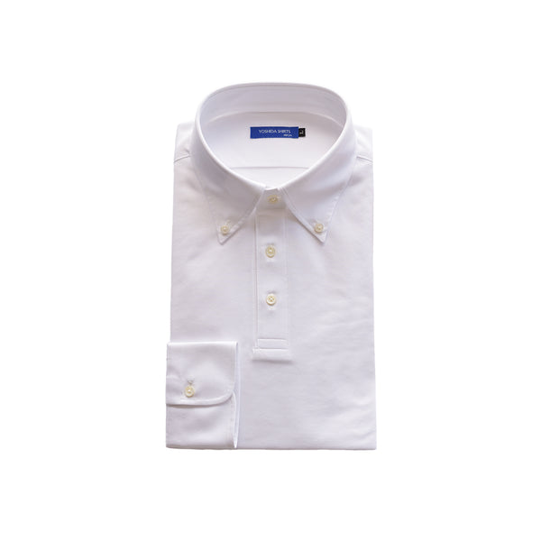 【日本製】 ポロシャツ メンズ 長袖 ビジネス 吸水速乾 ノンアイロン ストレッチ ボタンダウン 無地 ホワイト(SPKB25-097-wh)